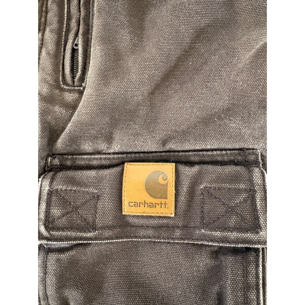 Carhartt Jacket Youth 5 Brown Canvas Hooded Full Zip Fleece Lined Workwear VTG - Picture 9 of 12